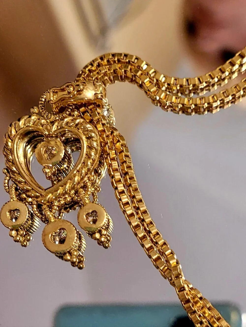 Judith Ripka,Rare Find Signature Textured Gold-tone Heart-Diamonique Necklace 18 - Picture 7 of 17